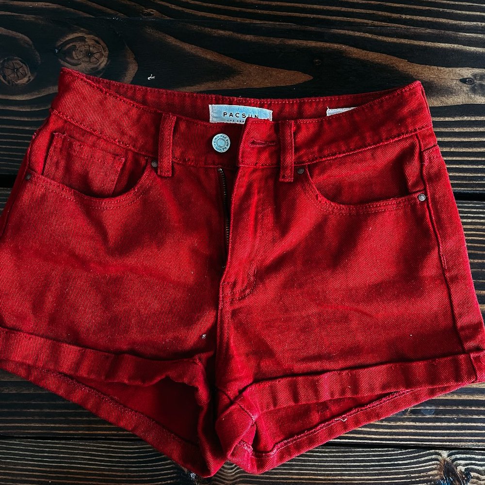 PACSUN MOM SHORT SHORTS RED SZ 23